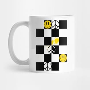 Checkered Smiley Face & Peace Sign Mug